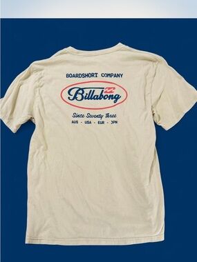 Billabong Cream Short Sleeve Pocket Tee with Navy and Red Logo